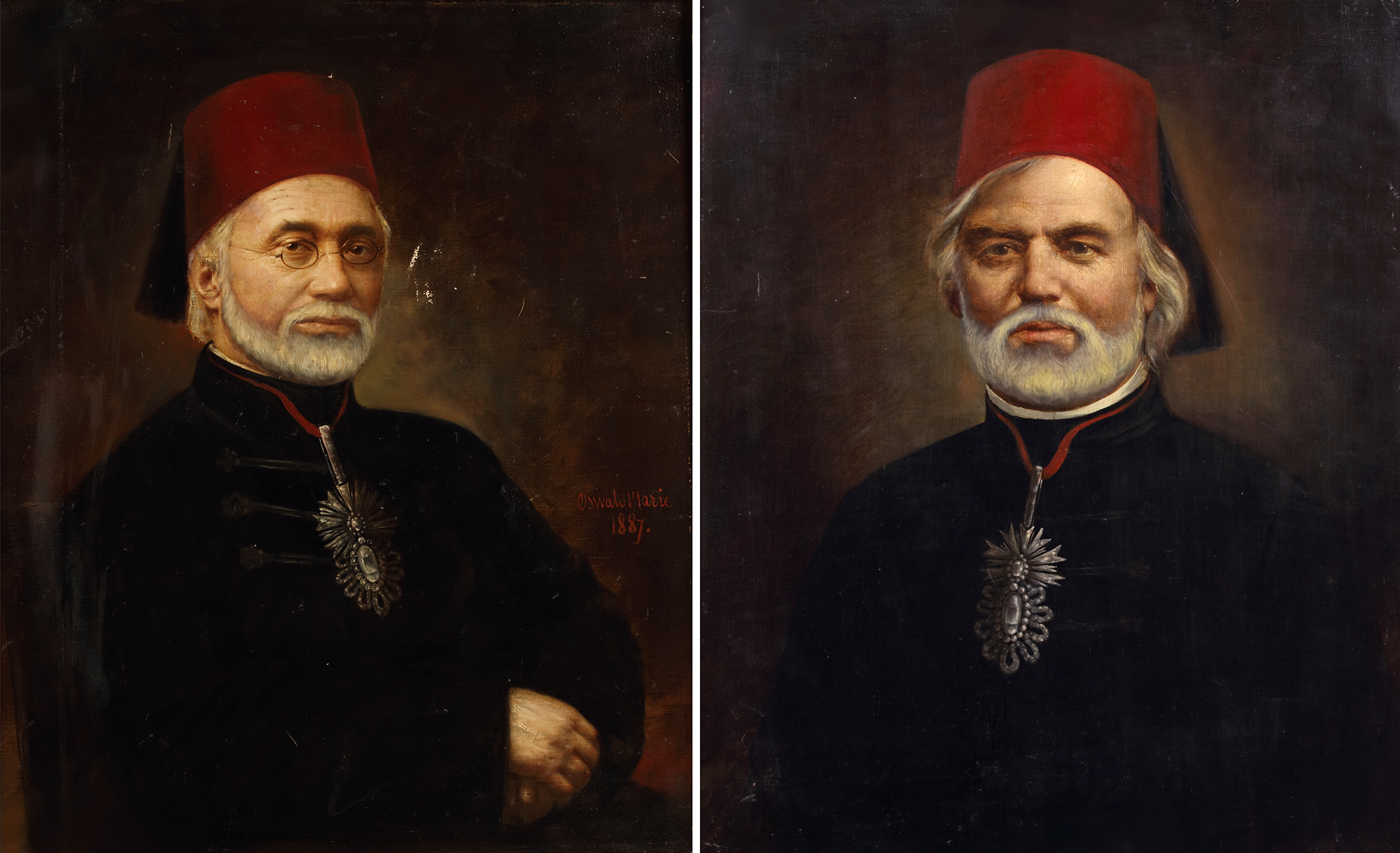 TWO FRAMED PAINTINGS DEPICTING IMPORTANT OTTOMAN PASHAS, 19TH CENTURY