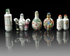 A GROUP OF FIVE CHINESE  FAMILLE ROSE SNUFF BOTTLES