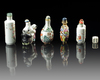 A GROUP OF FIVE CHINESE  FAMILLE ROSE SNUFF BOTTLES