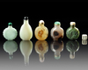 FIVE CHINESE HARDSTONE SNUFF BOTTLES