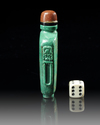 A CHINESE MALACHITE AND GILT DECORATED SNUFF BOTTLE