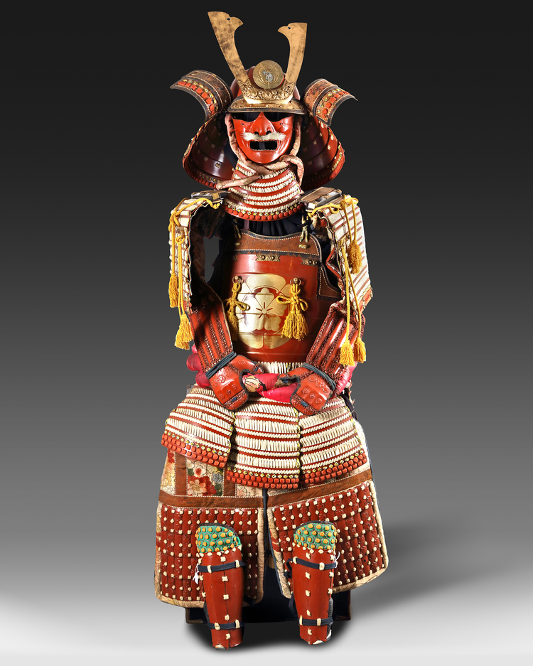A JAPANESE VERMILLION-RED LACQUERED OYOROI SUIT-OF ARMOUR WITH WHITE CORDS