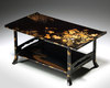 A JAPANESE BLACK LACQUERED TWO TIER LOW TABLE 