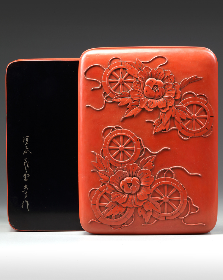 A JAPANESE CINNABAR RED LACQUERED BOX