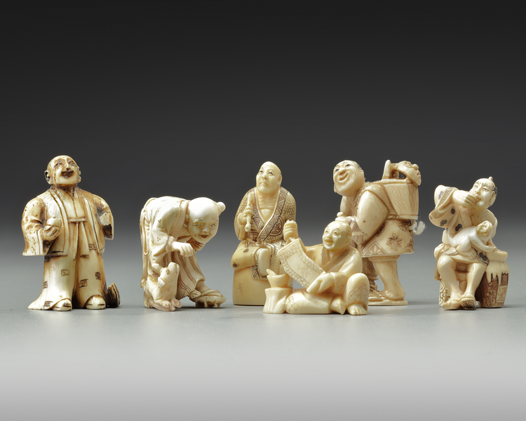 A GROUP OF SIX JAPANESE IVORY NETSUKES