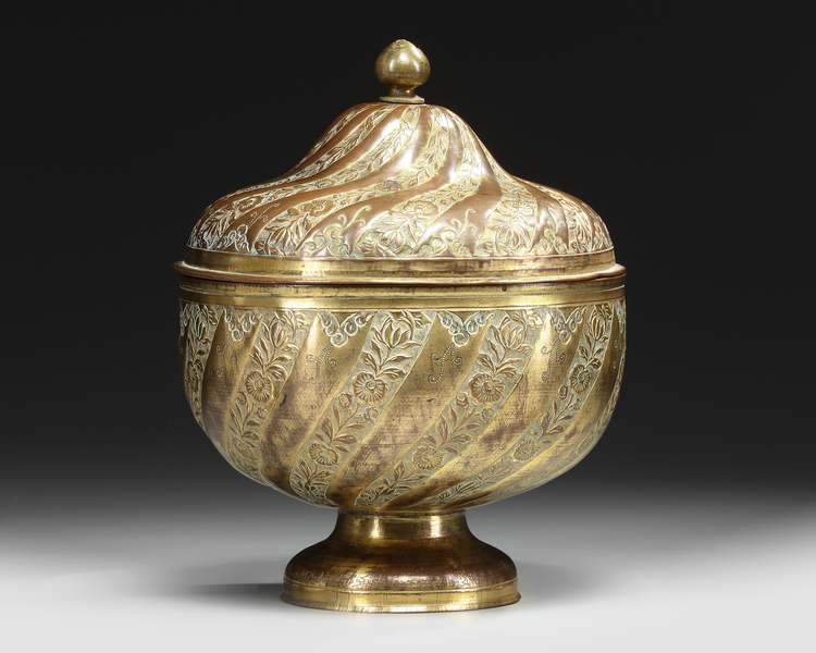 AN OTTOMAN GILT COPPER (TOMBAK) BOWL AND COVER