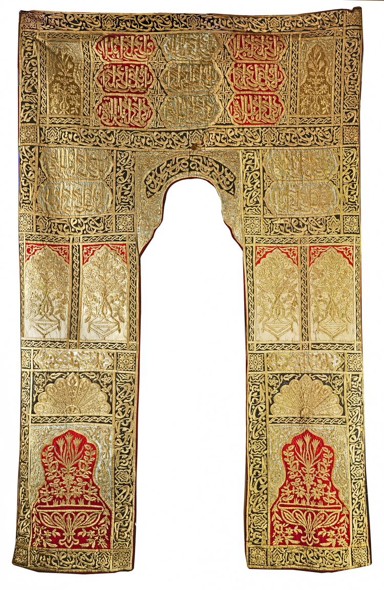 AN OTTOMAN MIHRAB BROCADE DOOR DECORATION, POSSIBLY SYRIA OR EGYPT, 19TH-20TH CENTURY