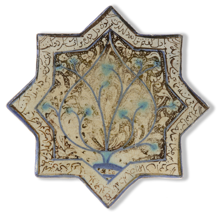 A STAR-SHAPED KASHAN TILE, PERSIA, 13TH-14TH CENTURY