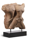 A CONJOINED PINK SANDSTONE CARVING OF A COUPLE, KHMER-ANGKOR PERIOD, 10TH CENTURY OR LATER
