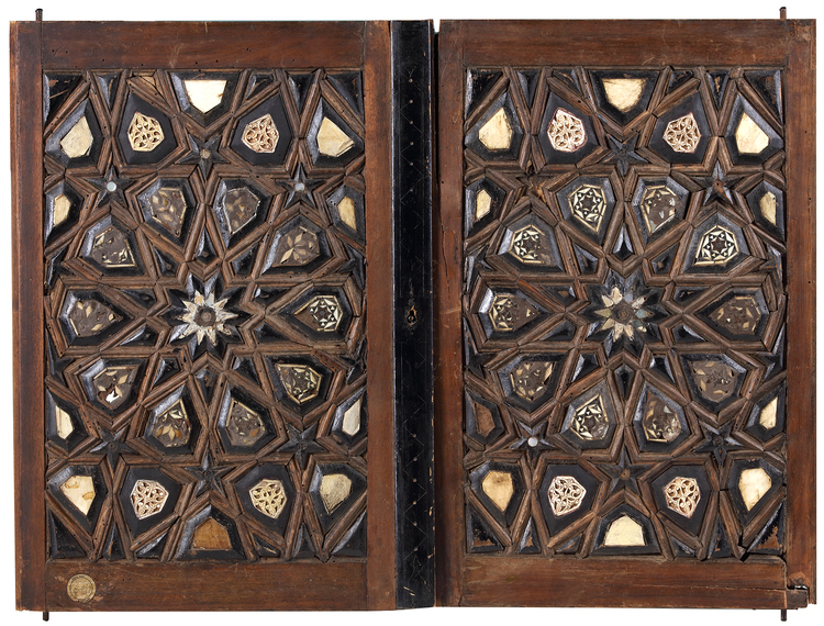 A PAIR OF IVORY BONE INLAID MAMLUK WOOD DOOR PANELS, EGYPT OR SYRIA, 14TH-15TH CENTURY