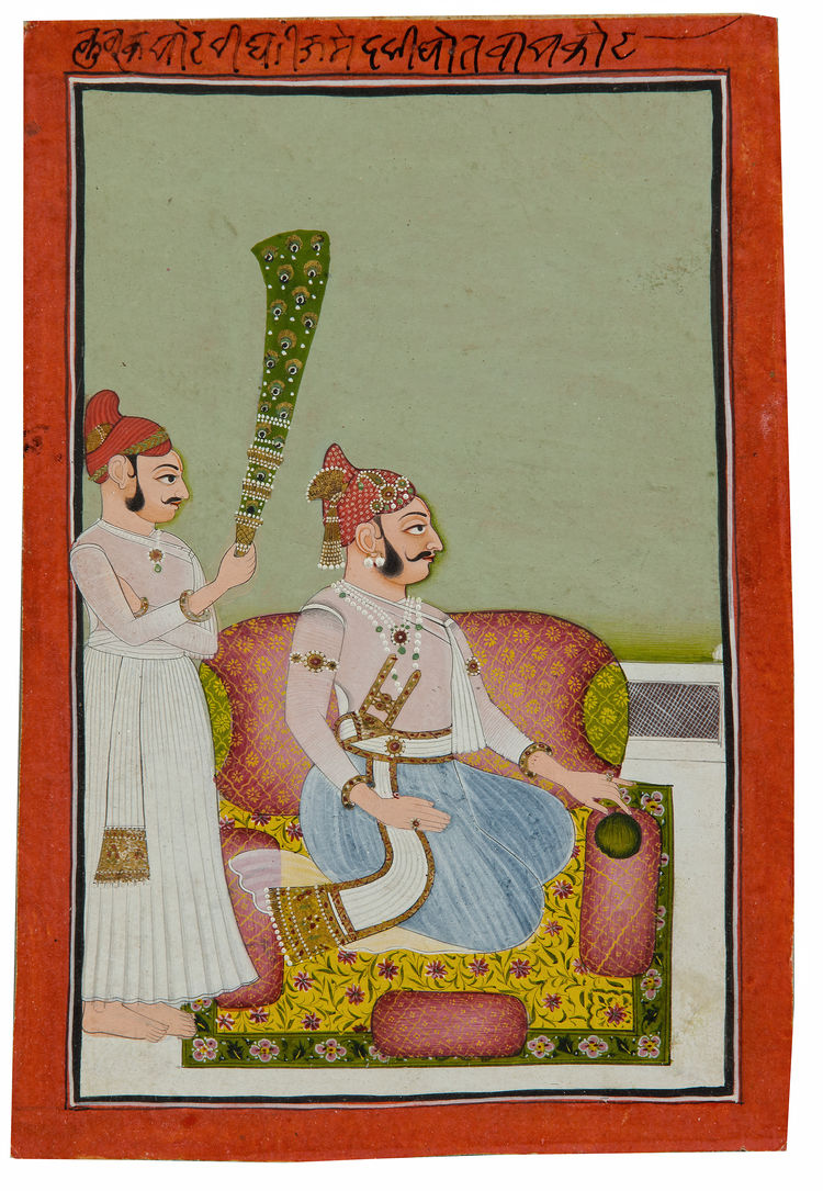 A RAJASTHAN MINIATURE DEPICTING A RAJA WITH HIS SERVANT, INDIA, 19TH CENTURY