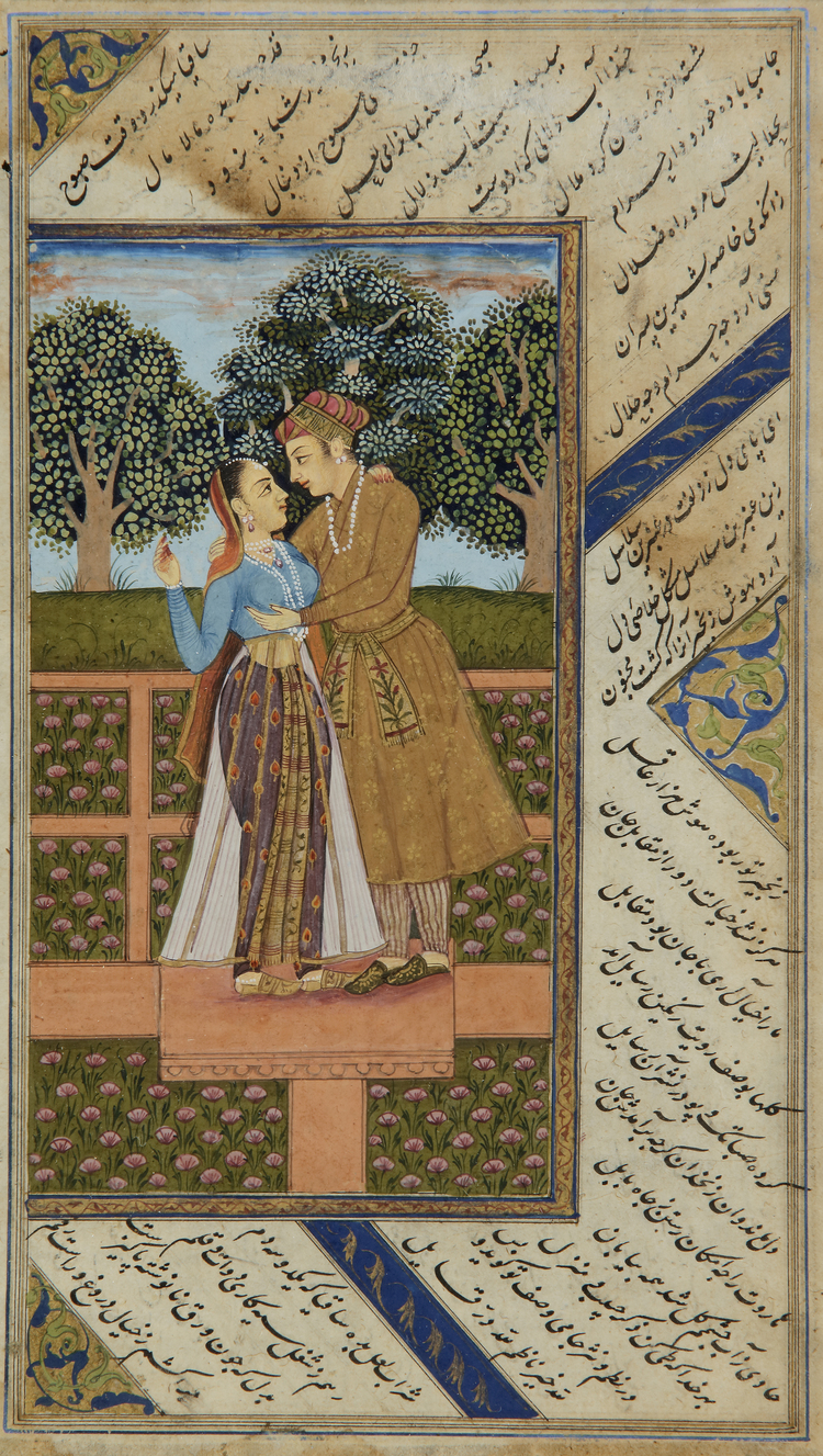 A MINIATURE DEPICTING A MUGHAL PRINCE AND PRINCESS, INDIA, 19TH CENTURY