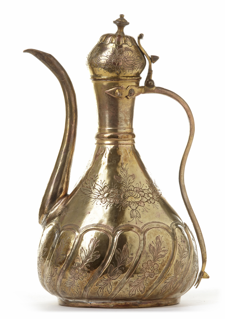 AN OTTOMAN GILT-COPPER (TOMBAK) EWER, TURKEY, 18TH CENTURY