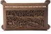 A DEEPLY CARVED SANDALWOOD CHEST WITH HUNTING SCENES