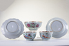 THREE CHINESE FAMILLE ROSE BOWLS AND TWO DISHES