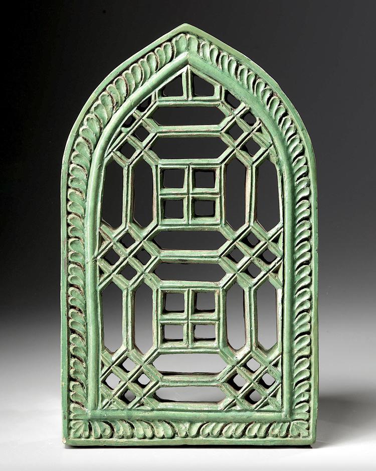 A MUGHAL GREEN-GLAZED POTTERY JALI, NORTH-INDIA OR CENTRAL ASIA,17TH CENTURY