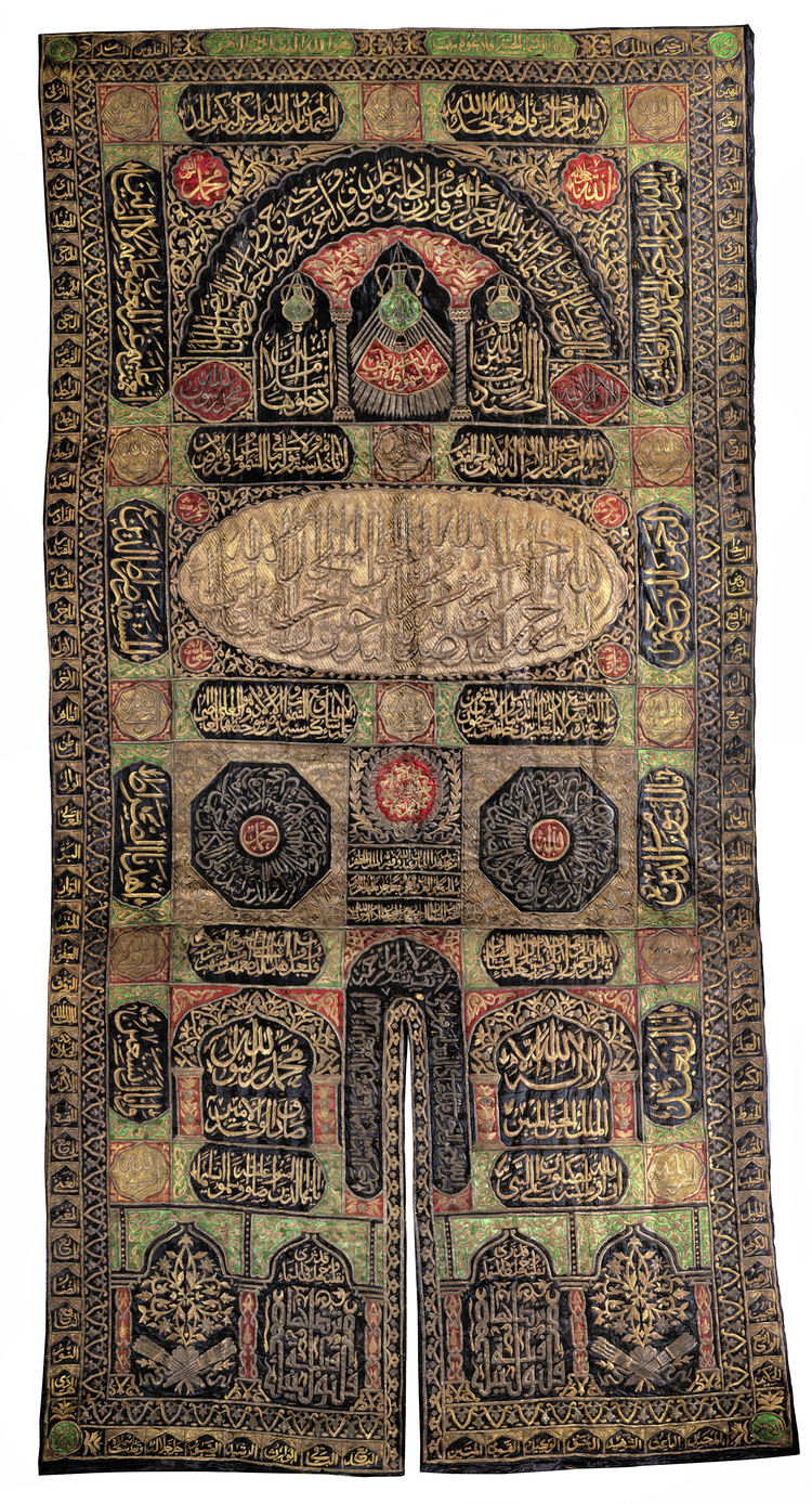 AN IMPORTANT OTTOMAN METAL-THREAD CURTAIN OF THE HOLY KAABA DOOR (BURQA), WITH THE NAME OF SULTAN ABDULHAMID II, DATED 1307 AH/1890 AD