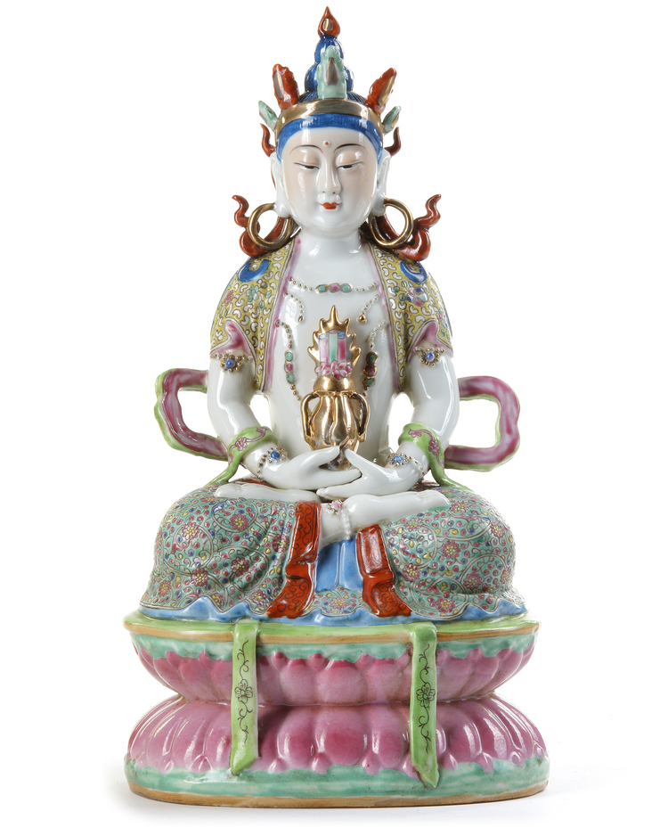 A CHINESE FAMILLE ROSE FIGUR OF AMITAYUS, CHINA, 20TH CENTURY