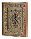 A NEPALESE GILT FILIGREE CORAL AND TURQUOISE- INLAID PANEL, NEPAL, 19TH-20TH CENTURY