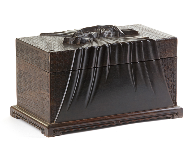 A CHINESE ZITAN, HONGMU AND SOFTWOOD-INLAID BOOK-SHAPED BOX AND COVER, CHINA, 19TH CENTURY