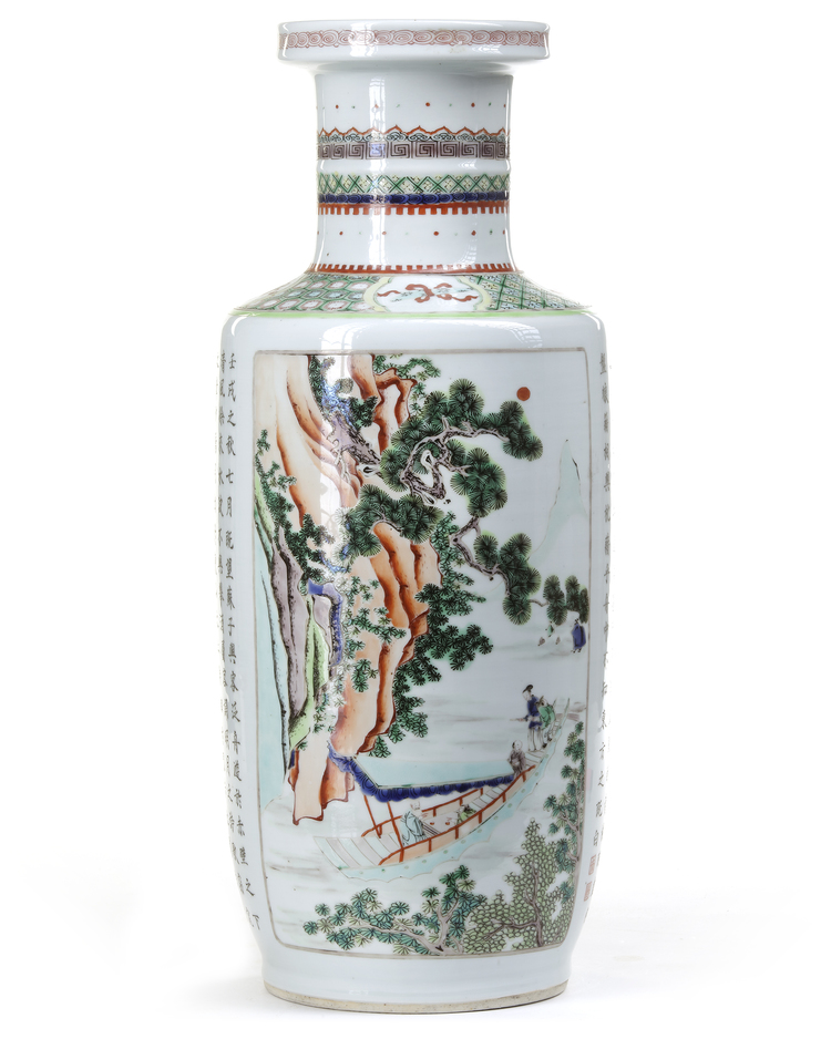 A CHINESE FAMILLE VERTE ROULEAU VASE, CHINA, 19TH CENTURY