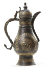 A PERSIAN SILVER INLAID COPPER EWER
