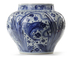 A CHINESE BLUE AND WHITE YUAN-STYLE BALUSTER 'FISH' JAR, CHINA, QING DYNASTY (1644-1911)