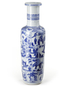 A CHINESE BLUE AND WHITE 'FIGURAL' ROULEAU VASE, CHINA, QING DYNASTY (1644-1911)