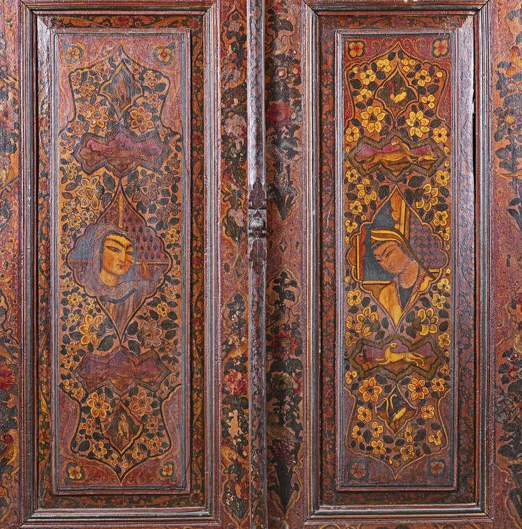 A Pair Of Persian Lacquered Panelled Doors Qajar 19th Century