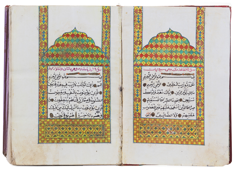 A QURAN SIGNED  SHIKH FALAH BIN MOHAMMED ABDUL MOHSEN AL-KHARAFI, 1852-1942 AD