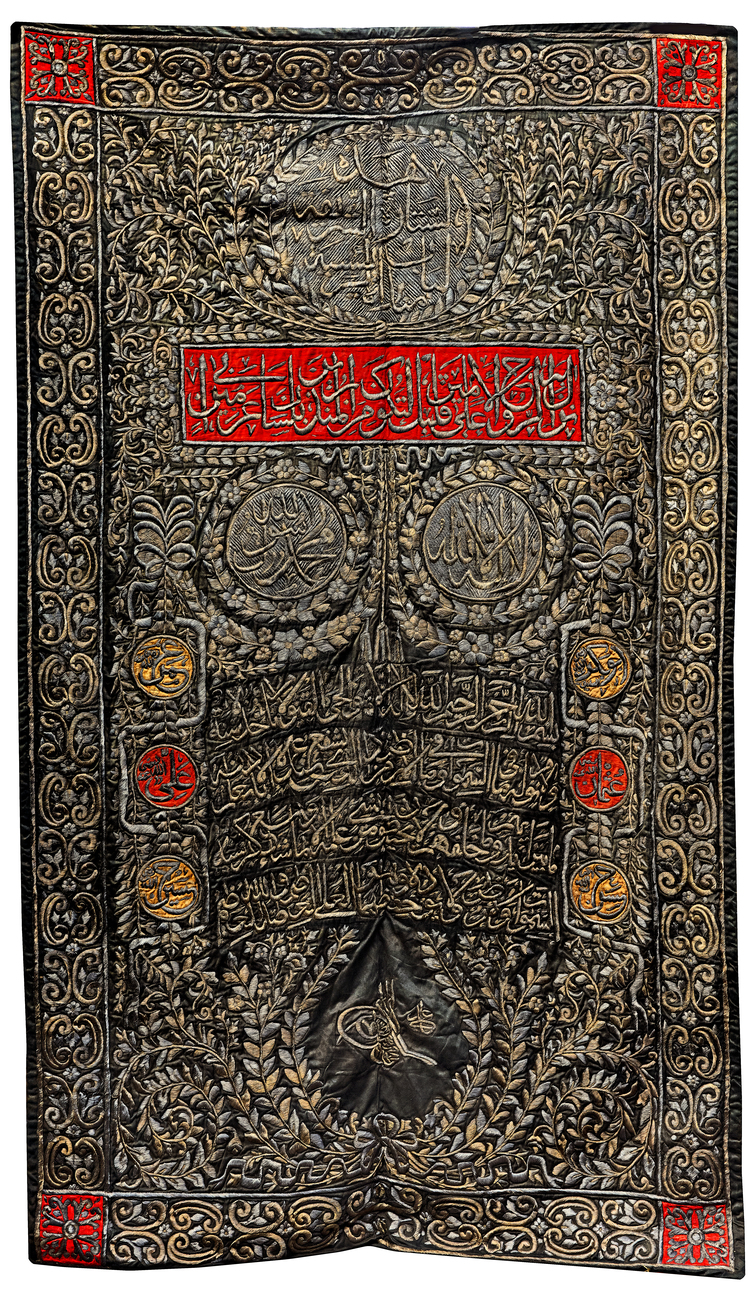 A METAL-THREAD EMBROIDERED SILK PANEL OF THE DOOR OF THE  RA’ISIYAH MINARET, OTTOMAN, MAHMUD II (REIGNED 1808-39)