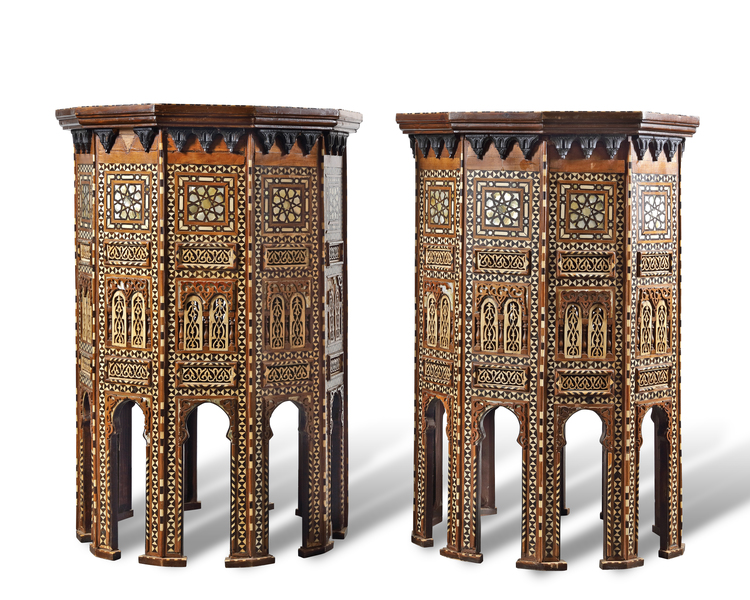 A PAIR OF LARGE AND IMPRESSIVE  DECAGONAL OTTOMAN TABLES, SYRIA, 19TH CENTURY