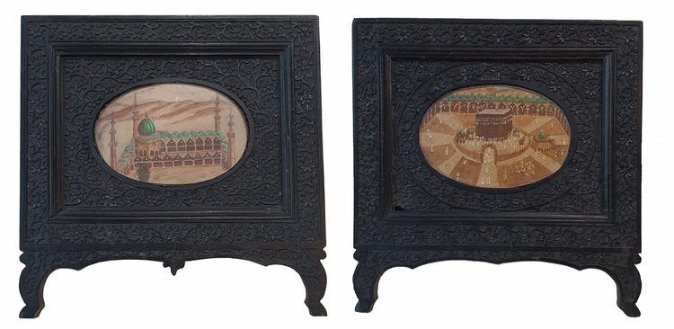 TWO MINIATURES IN INDIAN EBONY WOODEN FRAMES, 20TH CENTURY