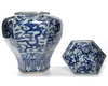 A CHINESE HEXAGONAL BLUE AND WHITE JAR AND COVER