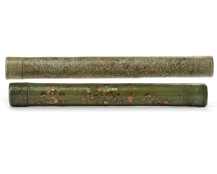 TWO OTTOMAN LACQUERED CYLINDRICAL DOCUMENT HOLDERS, TURKEY, 19TH CENTURY