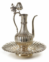 AN OTTOMAN SILVER LOBED EWER AND BASIN, 900 SILVER, 19TH CENTURY