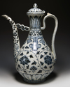 A CHINESE  BLUE AND WHITE EWER AND COVER