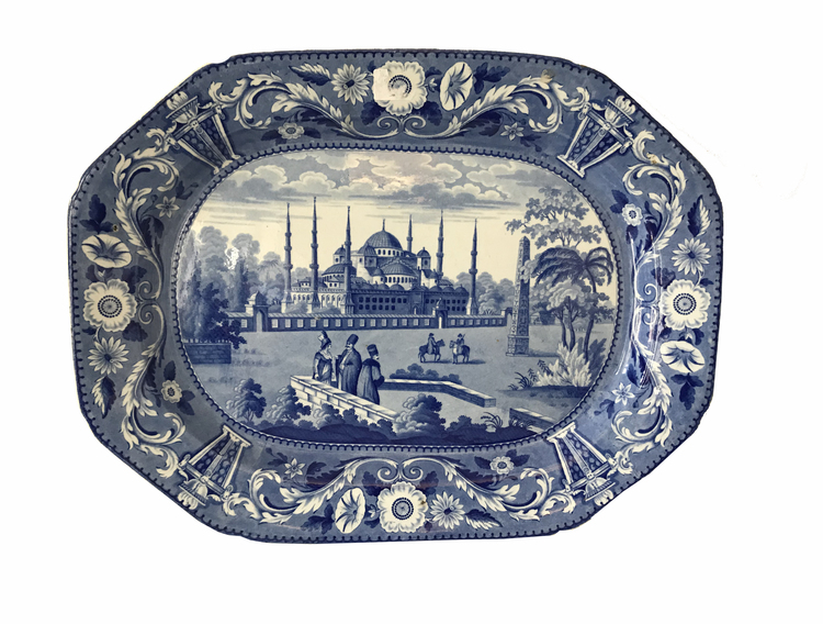A DON POTTERY BLUE AND WHITE TRANSFER WARE CHARGER, FIRST HALF 19TH CENTURY