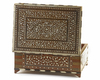 AN ANGLO INDIAN BRASS-BOUNDED IVORY AND WOODEN JEWELLERY BOX, 19TH CENTURY