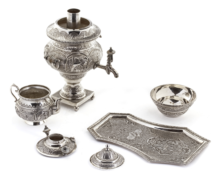 AN PERSIAN QAJAR SILVER TEA SET, 19TH/20TH CENTURY
