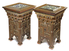 A PAIR OF DAMASCUS BONE-INLAID PAINTED WOOD PLANT STANDS INLAID WITH DAMASCUS POTTERY TILES, SYRIA, 16TH AND 19TH CENTURY