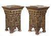 A PAIR OF DAMASCUS BONE-INLAID PAINTED WOOD PLANT STANDS INLAID WITH DAMASCUS POTTERY TILES, SYRIA, 16TH AND 19TH CENTURY