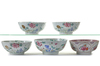 FIVE CHINESE FAMILLE ROSE BOWLS, 18TH CENTURY