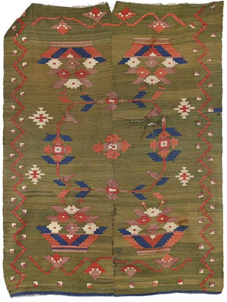 A KILIM BESARABIAN WITH GREEN BACKGROUND, 19TH CENTURY