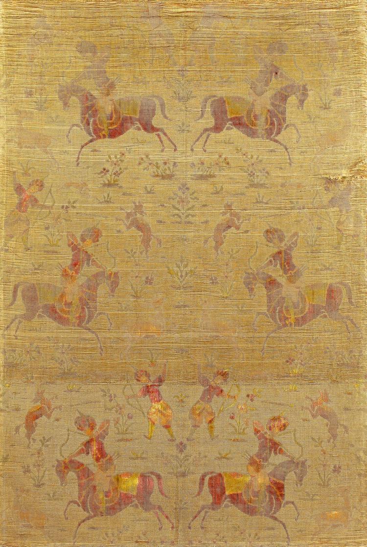 A SAFAVID SILK AND VELVET EMBROIDERED PANEL,17TH CENTURY