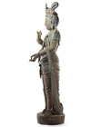 A CHINESE STANDING POLYCHROME WOOD FIGURE OF GUANYIN, LATE MING DYNASTY