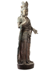 A CHINESE STANDING POLYCHROME WOOD FIGURE OF GUANYIN, LATE MING DYNASTY