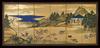 A SET OF TWO JAPANESE SIX PANEL BYOBU SCREENS DEPICTING A LANDSCAPE WITH A HUNTING SCENE, EDO PERIOD (1603-1868)