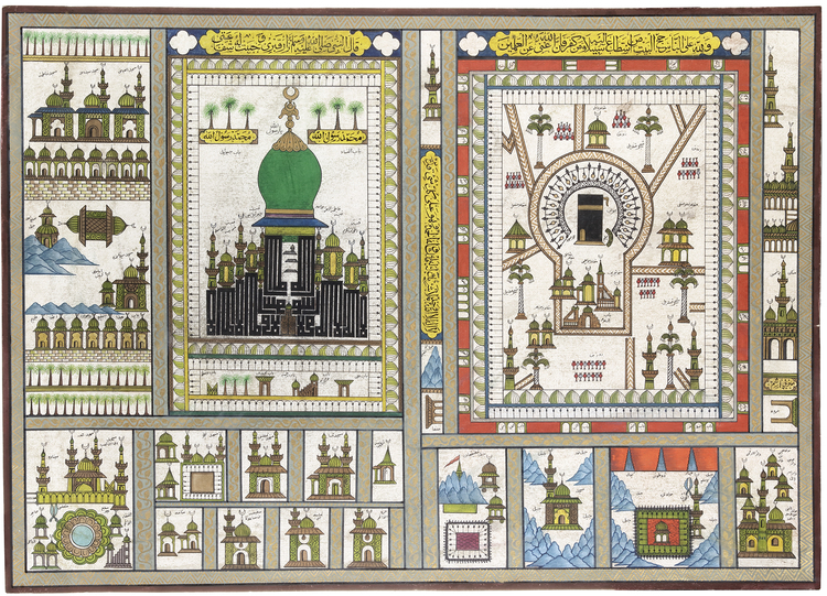 AL HAJJ MAP OF MECCA AND MEDINA, PROBABLY SOUTH INDIA, LATE 19TH- EARLY 20TH CENTURY