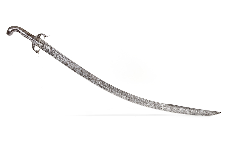 A CEREMONIAL SWORD WITH ARABIC INSCRIPTION ON THE BLADE, IRAN, QAJAR, 19TH CENTURY